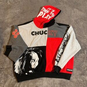 Chucky Horror Movie Colorblock Hoodie Mens 3XL Red Black Grey Graphic Sweatshirt